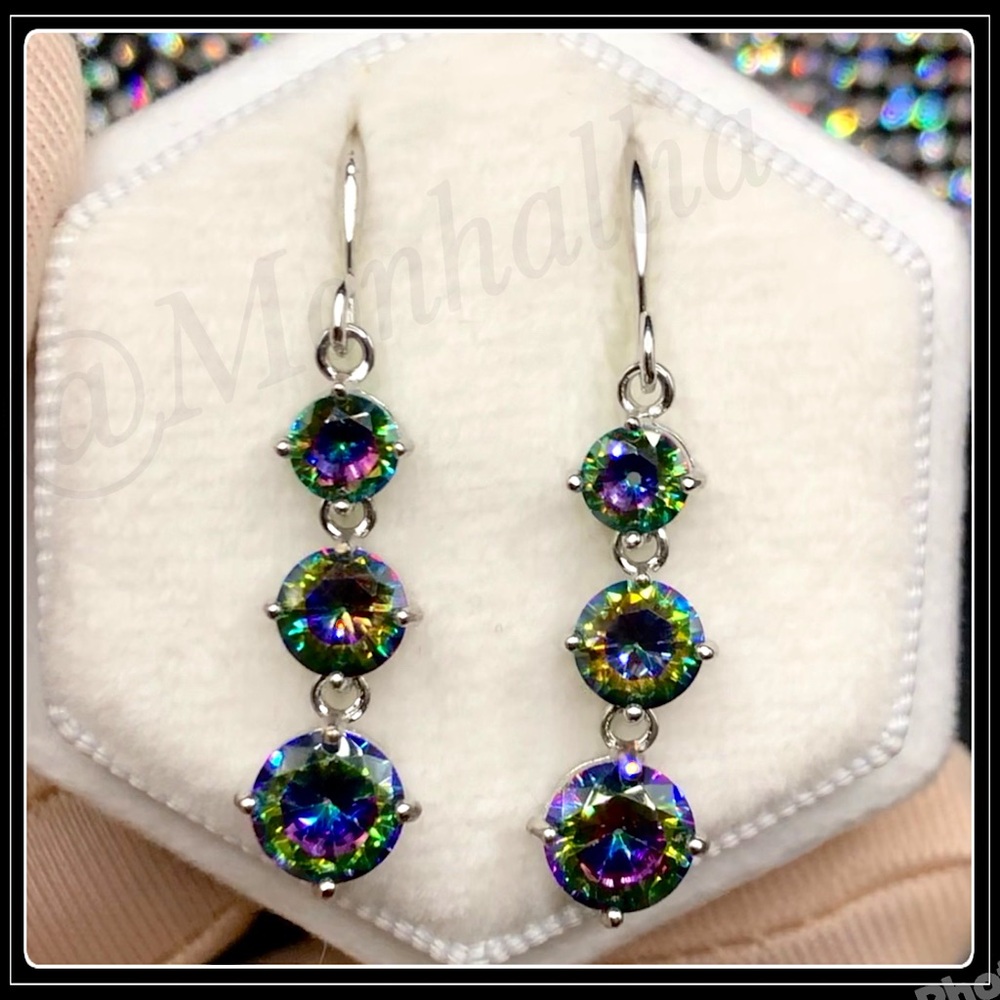 Clearance! NEW SIMULATED MYSTIC TOPAZ STONE LAYERED DROP EARRINGS